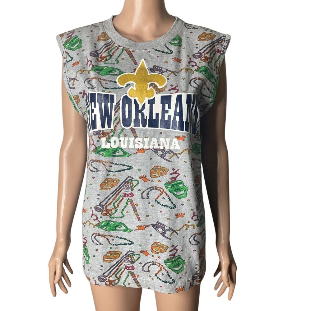Vintage New Orleans all over tank top shirt Mens M Spell Out party Graphic vtg